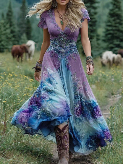 Women's Short Sleeve Gradient Maxi Dress - Vonnera
