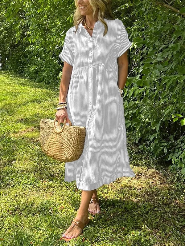 Women's Casual Midi Dress Short Sleeve Button Front