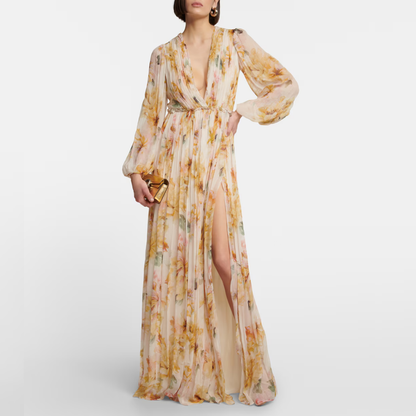 Women's Linen Silk Midi Prom Dress - Vonnera