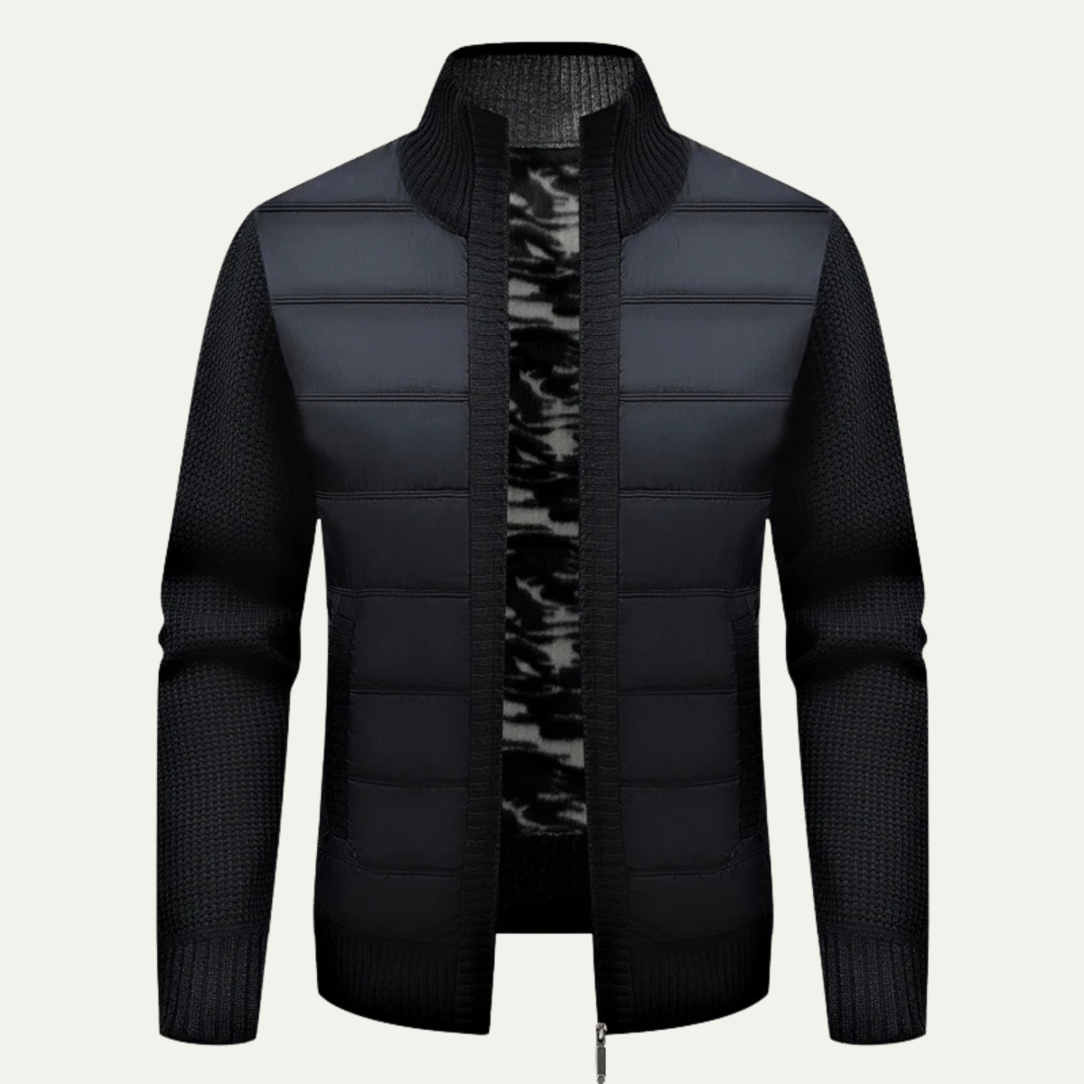 Men's Quilted Puffer Jacket Warm Zip Up Knit Black - Vonnera