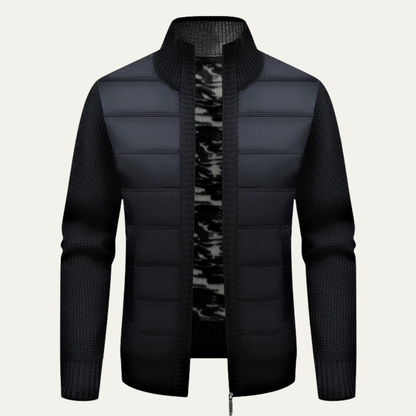 Men's Quilted Puffer Jacket Warm Zip Up Knit Black - Vonnera