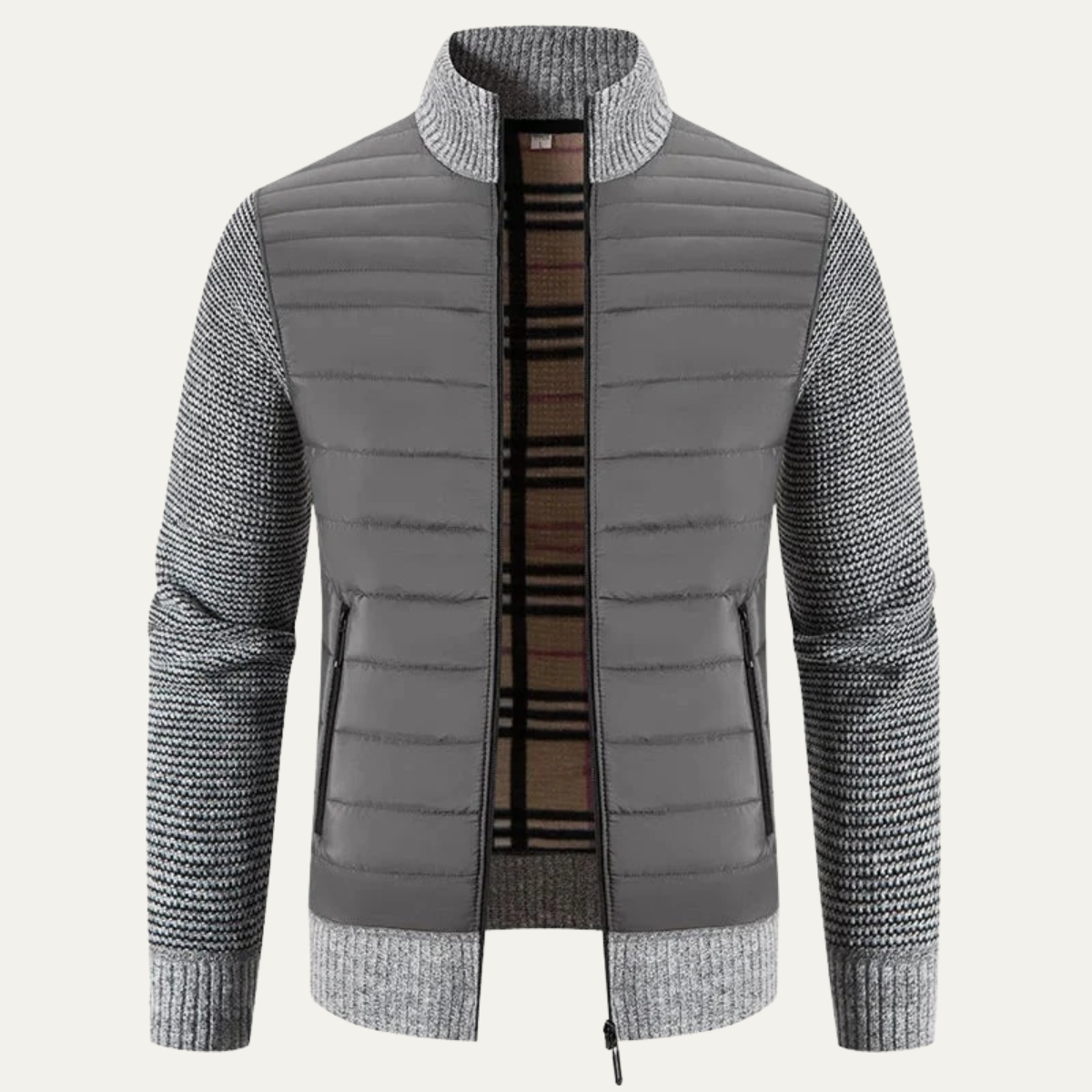 Men's Winter Bomber Jacket Knit Sleeves Bordeaux - Vonnera
