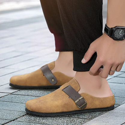 Men's Suede Slip On Moccasin Slippers Brown