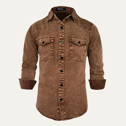 Men's Denim Work Shirt Vintage Washed Blue - Vonnera