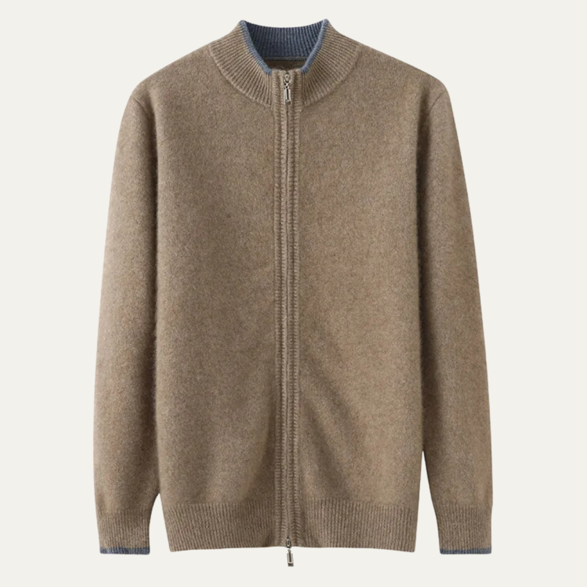Men's Wool Cardigan Soft Warm Zip Up Knit Grey - Vonnera