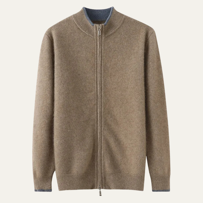 Men's Wool Cardigan Soft Warm Zip Up Knit Grey - Vonnera