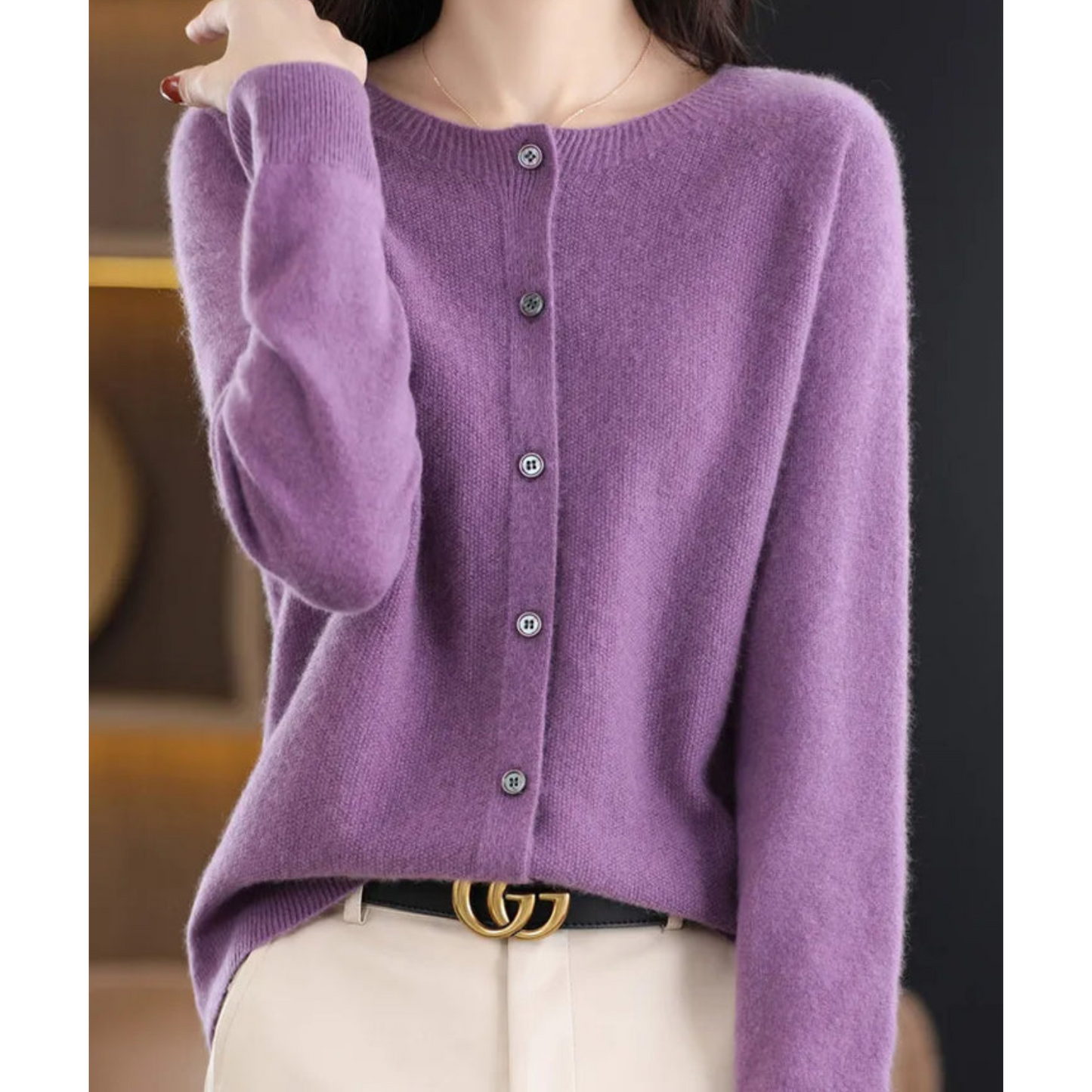 Women's Soft Knit Cardigan Round Neck Button Closure