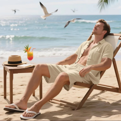 Men's Casual Short Sleeve Shirt And Shorts Set