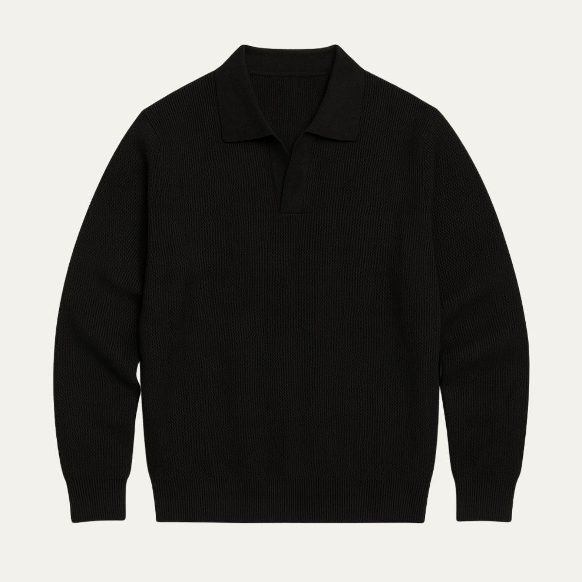Men's Knitted Long Sleeve Polo Sweater Open Collar