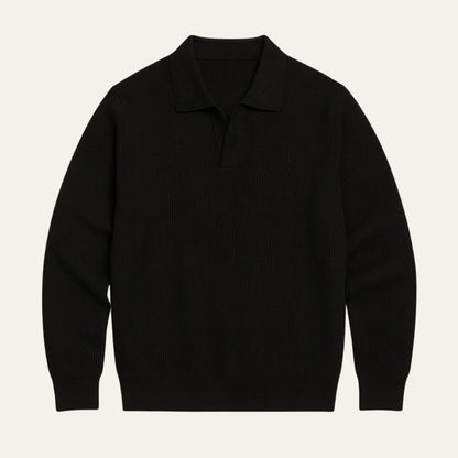 Men's Knitted Long Sleeve Polo Sweater Open Collar