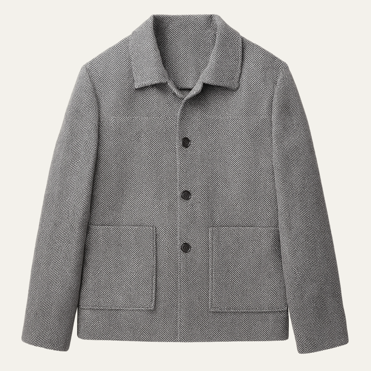 Men's Herringbone Jacket Thick Warm Wool Outerwear with Pockets - Vonnera