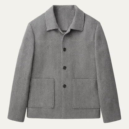 Men's Herringbone Jacket Thick Warm Wool Outerwear with Pockets - Vonnera