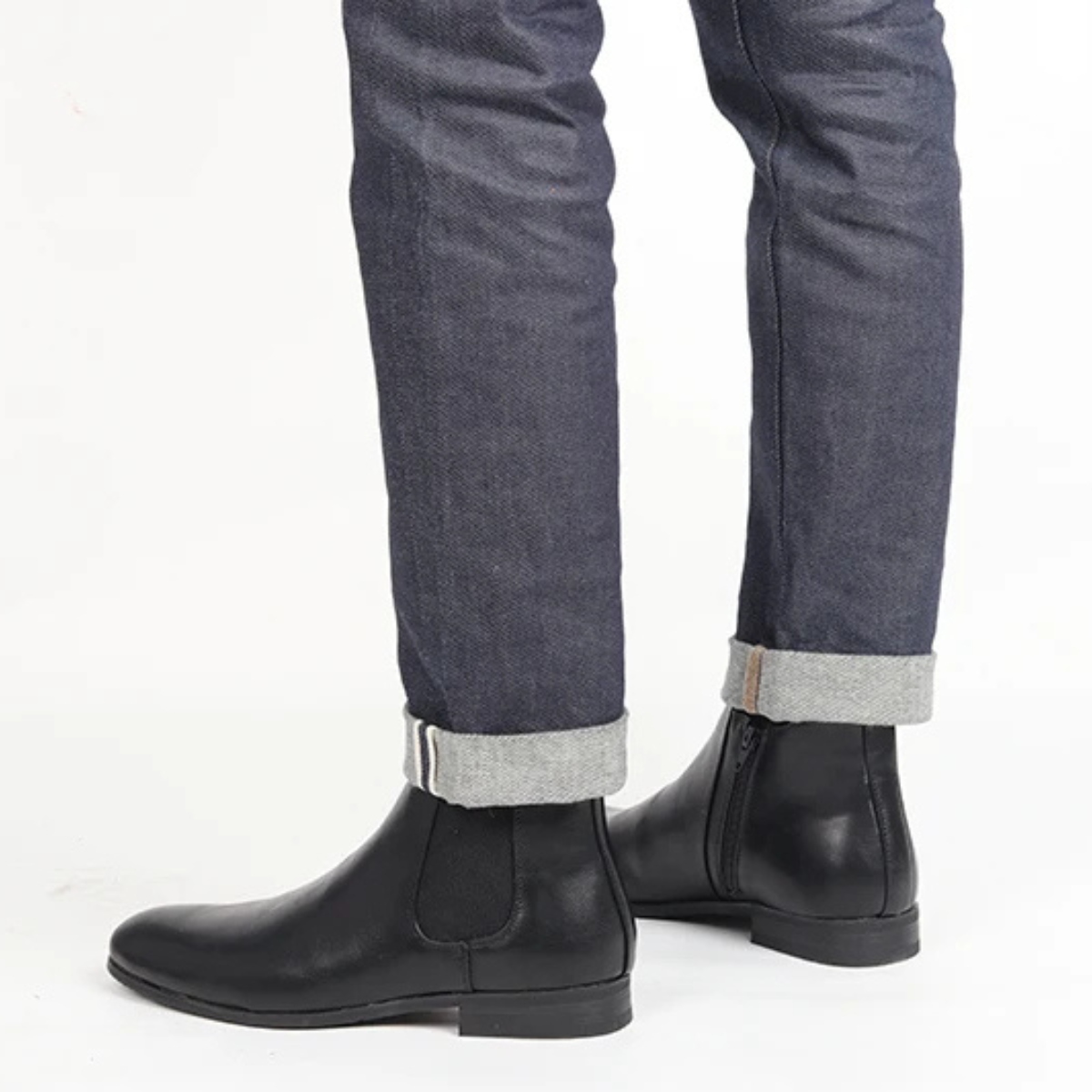 Men's Chelsea Leather Ankle Boots Elastic Sides Black