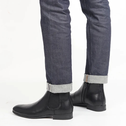 Men's Chelsea Leather Ankle Boots Elastic Sides Black