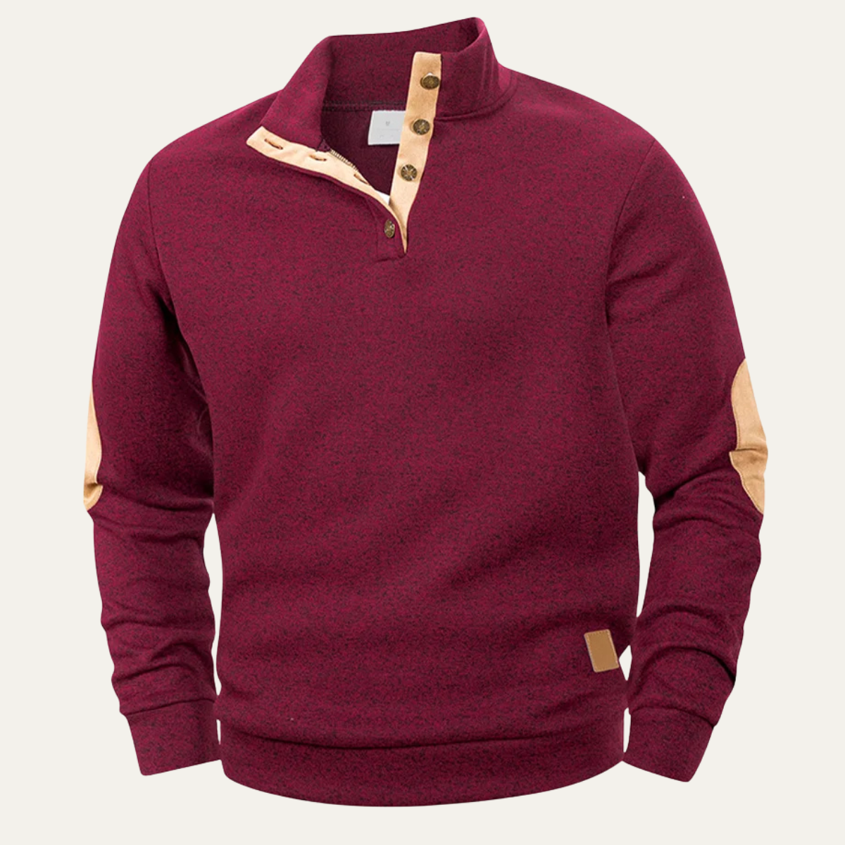 Men's Stand Collar Fleece Sweater Elbow Patches - Vonnera