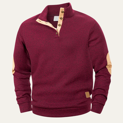 Men's Stand Collar Fleece Sweater Elbow Patches - Vonnera