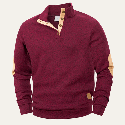 Men's Stand Collar Fleece Sweater Elbow Patches - Vonnera