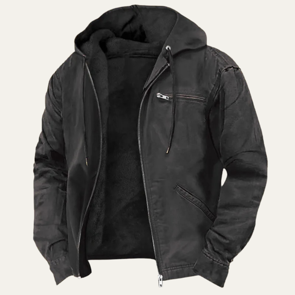 Men's Fleece Lined Hooded Jacket Warm Retro
