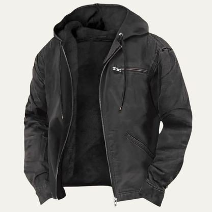 Men's Fleece Lined Hooded Jacket Warm Retro