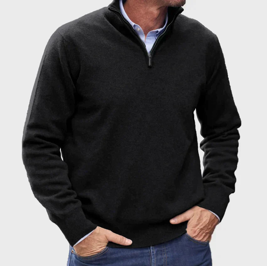 Men's Knit Jumper Half-Zip Ribbed Cuffs