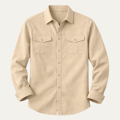 Riccione Men's Cotton Linen Cargo Shirt Double Pocket - Vonnera