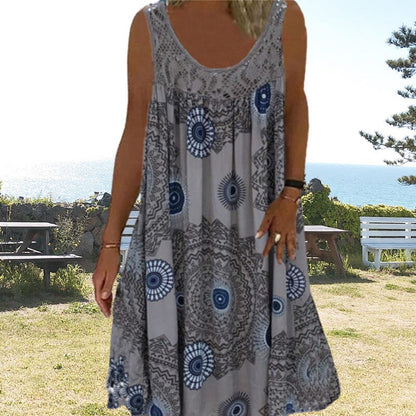 Women's Midi Summer Dress Wide Shoulder Straps
