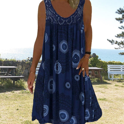 Women's Midi Summer Dress Wide Shoulder Straps