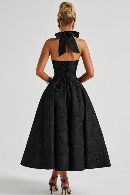 Women's V-Neck Halterneck Maxi Dress Jacquard Sleeveless