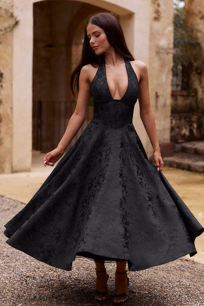 Women's Halterneck Maxi Dress V-Neck