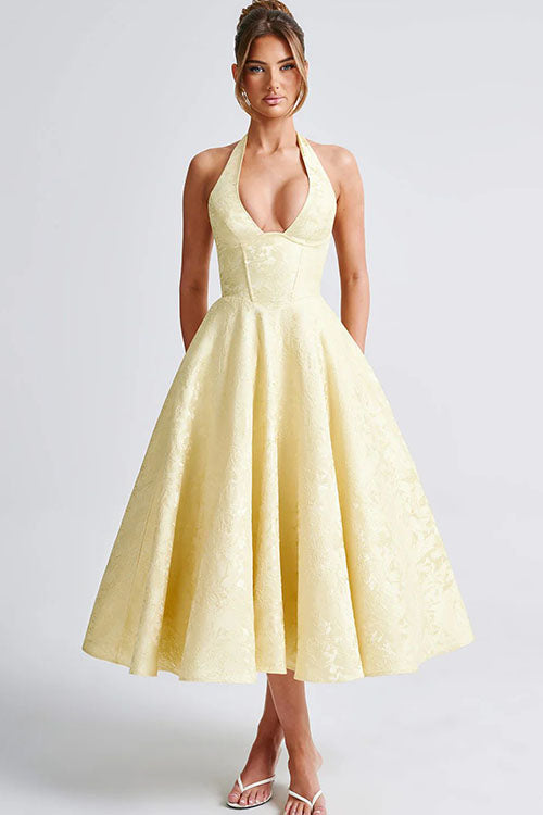 Women's Midi Flared Halter Dress Structured Fit