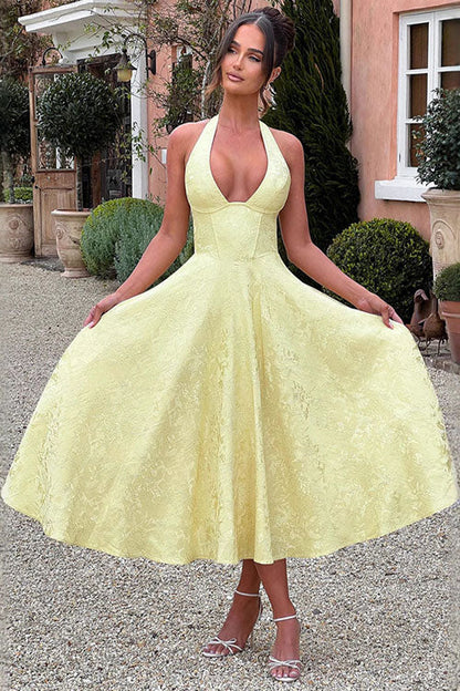 Women's Midi Flared Halter Dress Structured Fit
