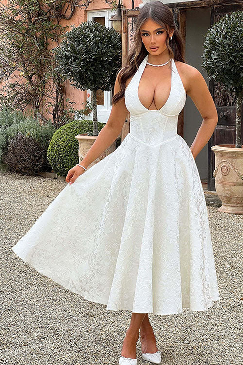 Women's Halterneck Maxi Dress V-Neck