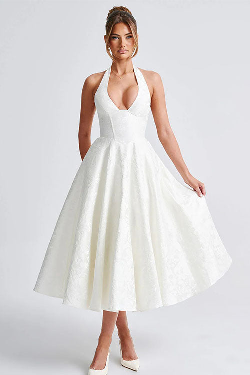 Women's Midi Flared Halter Dress Structured Fit