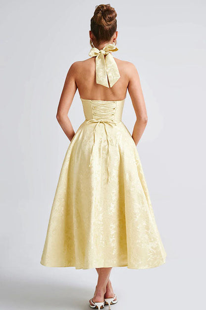 Women's Midi Flared Halter Dress Structured Fit