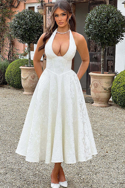Women's V-Neck Halterneck Maxi Dress Jacquard Sleeveless