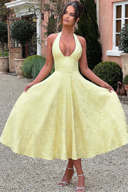 Women's Halterneck Maxi Dress V-Neck