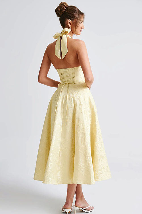 Women's V-Neck Halterneck Maxi Dress Jacquard Sleeveless