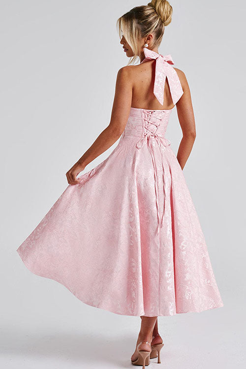 Women's V-Neck Halterneck Maxi Dress Jacquard Sleeveless