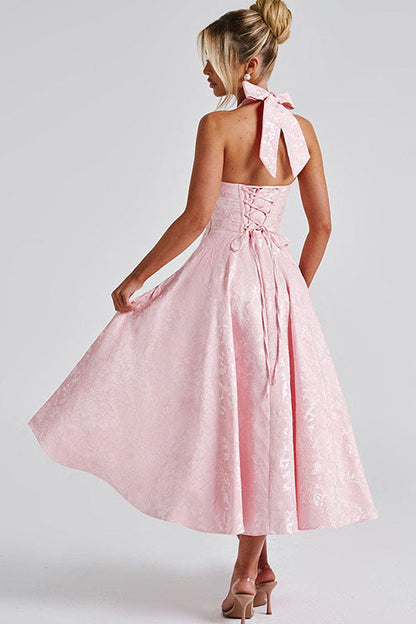Women's V-Neck Halterneck Maxi Dress Jacquard Sleeveless