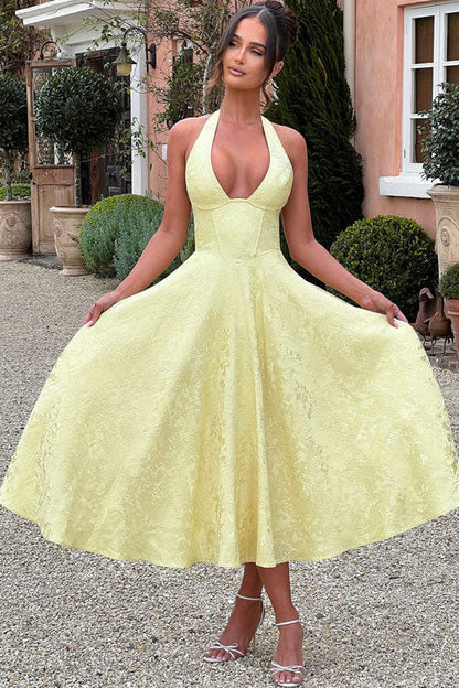 Women's V-Neck Halterneck Maxi Dress Jacquard Sleeveless