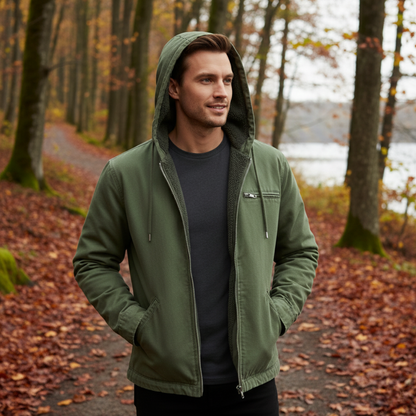 Men's Fleece Lined Hooded Jacket Warm Retro