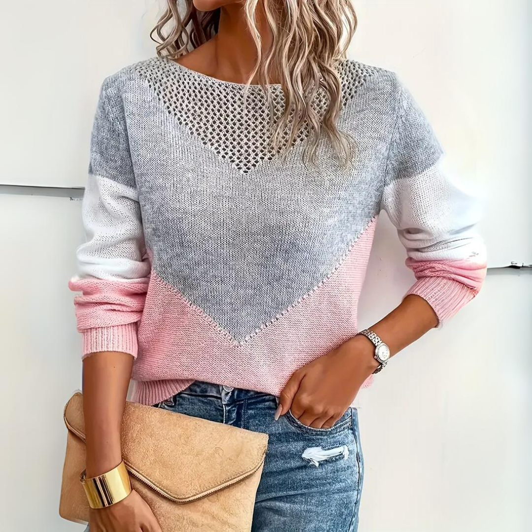 Women's Pointelle Knit Jumper Color Block V-Neck - Vonnera