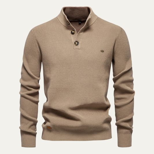 Vulcano Men's Turtleneck Sweater Mock Neck Button Up - Vonnera