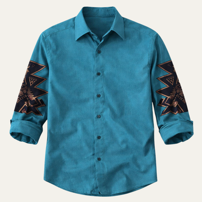 Men's Western Denim Shirt Two Tone Patchwork Blue - Vonnera