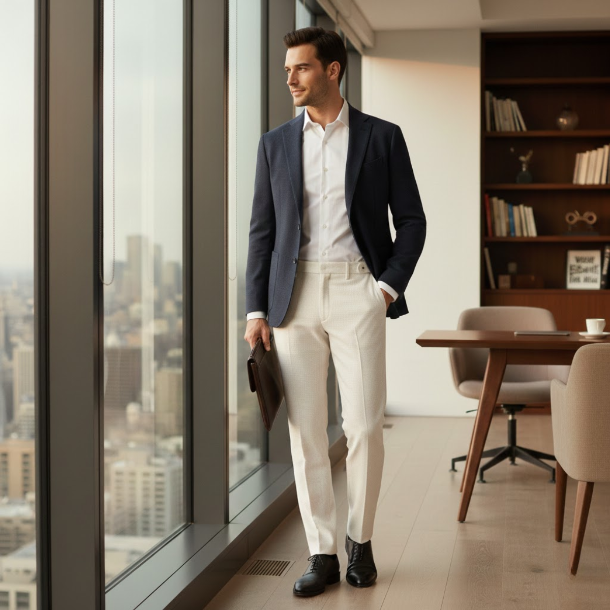 Men's Slim Fit Business Suit Pants Wool Black