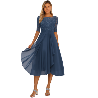 Women's Lace Chiffon Midi Dress - Vonnera