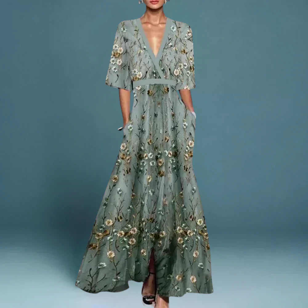 Women's Elegant Maxi Dress Floral Pattern - Vonnera