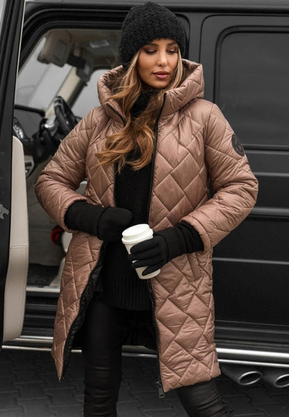 Women's Quilted Long Winter Coat With Hood - Vonnera