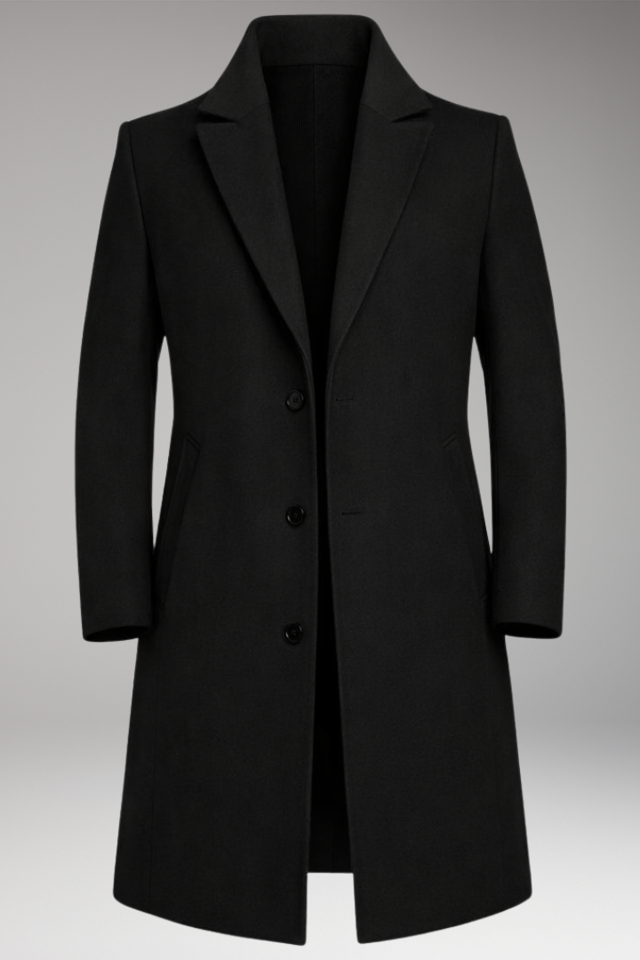 Men's Long Coat Notched Lapel Seam Pockets - Vonnera