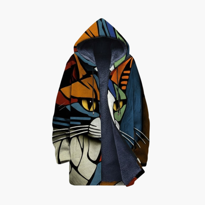 Unisex Hooded Cardigan Cat Print Zip Up - Vonnera